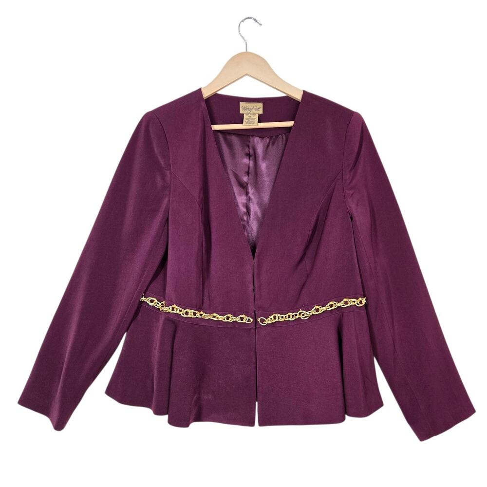 Midnight Velvet Suit Jacket sz 14 Merlot Peplum Hem Goldtone Chain Accent Career